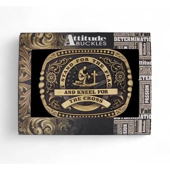 Montana Silversmiths Kneel For The Cross Patriotic Belt Buckle Retail $50 - NEW - Picture 2 of 7